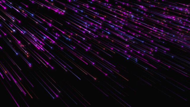 Abstract light stripes and glowing lines of pink and purple on a dark background, creating a starfall and movement effect.