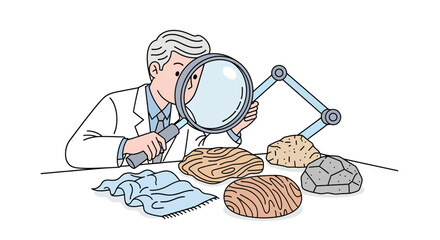 Scientist Examining Fossils with Magnifying Glass. © Berry