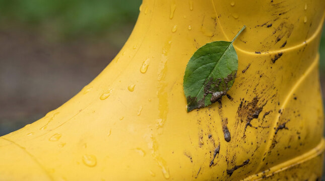 Wet Yellow Rubber Rain Boot Texture with Mud Splatters