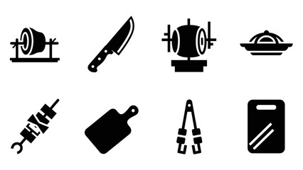 Fototapeta premium Collection of cooking and grilling icons representing kitchen tools and food preparation