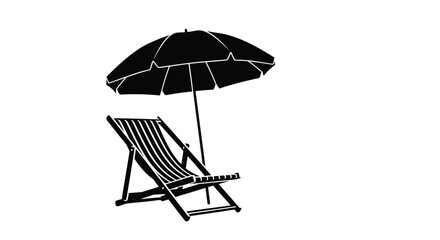 A black silhouette of a beach chair and parasol casting a shadow © Tm Studio