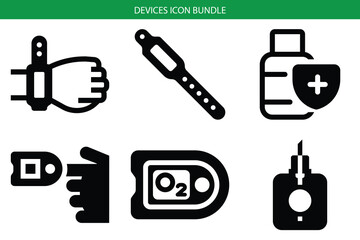 Medical devices icon bundle: essential healthcare equipment icons for design Vector, illustration