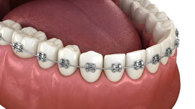 Lower Jaw Teeth with Metal Braces for Orthodontic Alignment