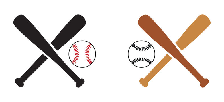 Set of baseball crossed bats with ball logo vector illustration isolated on light background.
