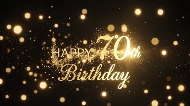 70th Happy Birthday Golden Firework Explosion &ndash; Spark Particles Text Reveal 4K Celebration Animation