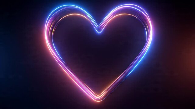 Neon glowing heart shape light abstract background love emotion vibrant colorful loop animation