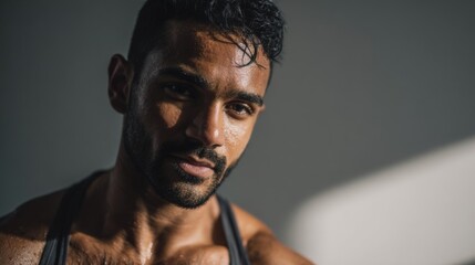Fitness Enthusiast in Minimal Gym Space Showcasing Lifestyle and Motivation During Workout Session