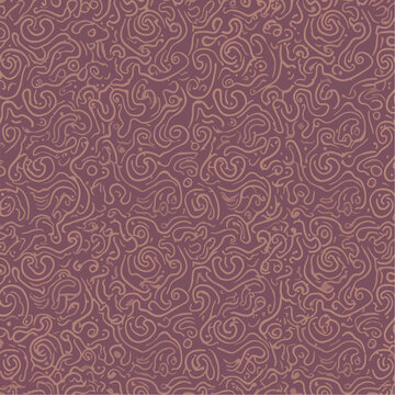 Abstract seamless pattern with swirling lines in shades of brown and purple background