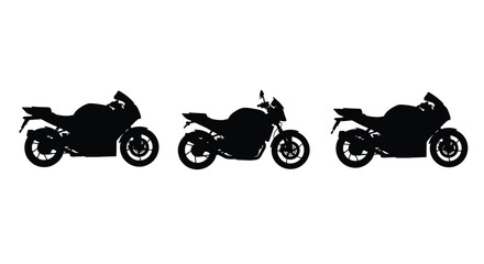Obraz premium Three motorcycle silhouettes displayed in a row black and white silhouette