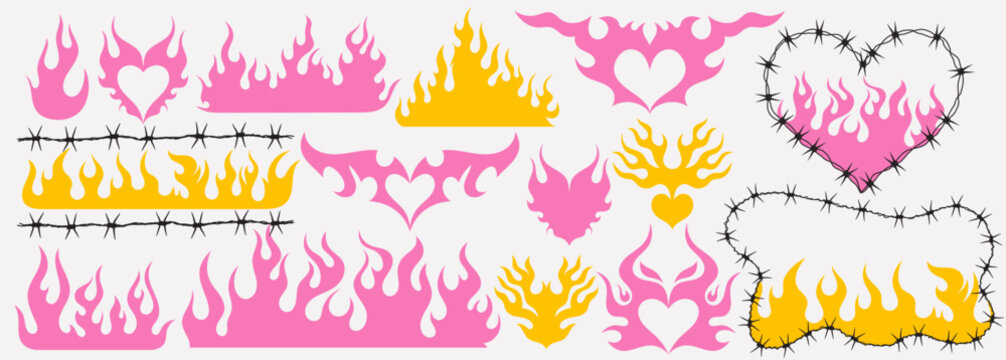 Neo tribal pink emo heart, emo style, fire or wings abstract silhouette. Wings and flame y2k aesthetic tattoo gothic, Vector divider, frame, border, neotribal web goth decoration, cyber body ornament.