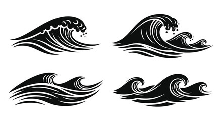 Obraz premium Four stylized ocean waves depicted in a dramatic black silhouette