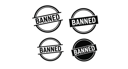 Obraz premium Four circular banned stamps presented in black and white silhouette