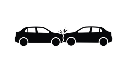 Fototapeta premium Two cars colliding head on depicted in a striking black silhouette