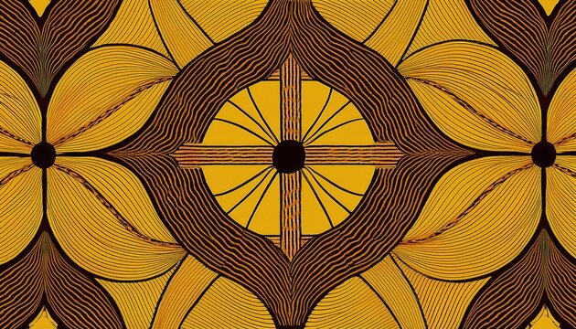 Vibrant African wax print Ankara fabric pattern featuring bold yellow and brown geometric motifs for traditional ethnic textile and fashion design.