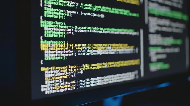 Coding on Computer Screen: Software Code Displayed Close-Up.