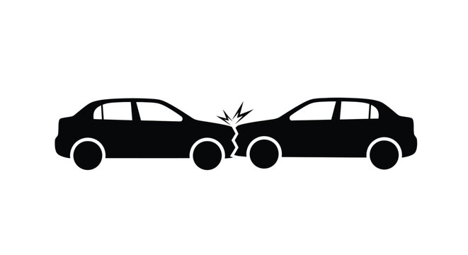 Two cars colliding head on depicted in a striking black silhouette