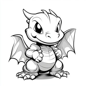 Charming Cartoon Dragon with Big Eyes, Stumpy Wings, and a Friendly Smile, Perfect for Kids Art