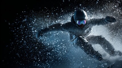 Naklejka premium Dynamic Action Moment of a Snowboarder Capturing Energy and Movement in a Frozen Winter Scene