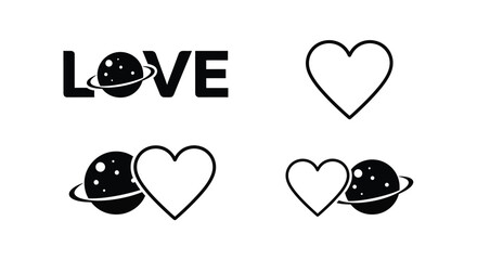 Love planets and hearts in a minimalist black silhouette © mst
