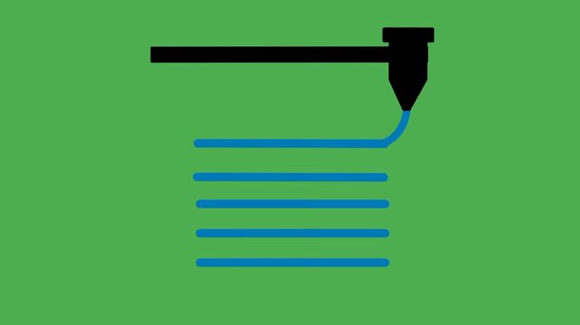Isometric 3D printing icon animation showing machine creating object line by line with precise layered process.