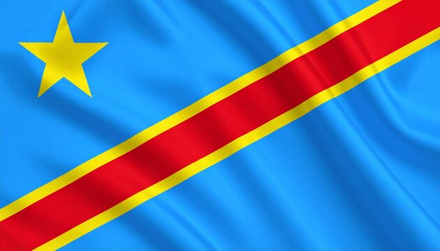 "DR Congo flag with blue field, yellow star, and red diagonal stripe"