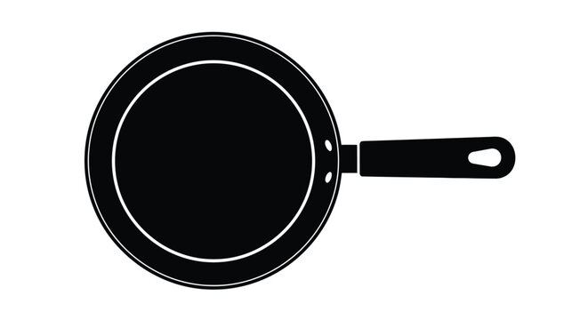 Two black frying pans depicted in a stark graphic silhouette