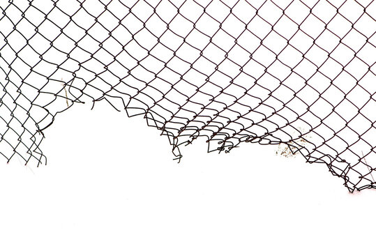 Broken Wire Fence Against Empty Winter Sky