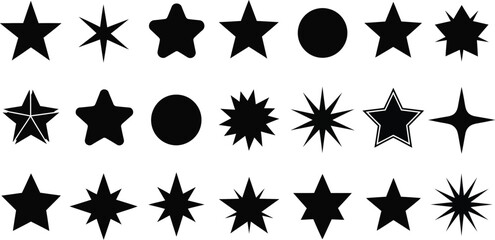 Assorted Black Star Shapes and Sparkle Vector Icon Set © Charutha