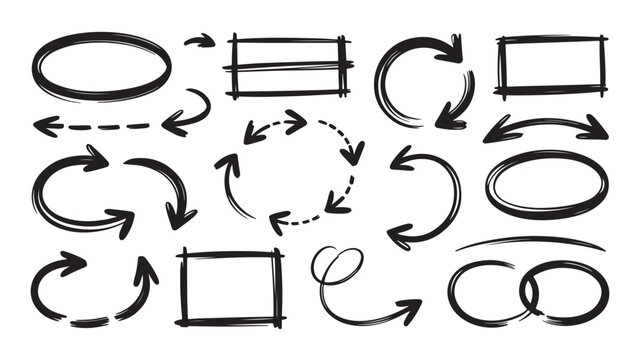 Hand-drawn arrows and shapes flowchart process diagram icon set variations