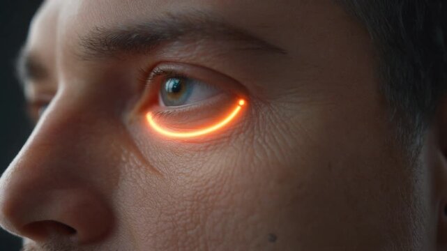 Close-up of human skin with embedded biometric sensor glowing subtly beneath surface. Futuristic subcutaneous implant, biohacking and cybernetic security concept.