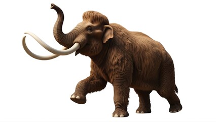 Obraz premium A large brown mammoth with long tusks walking on transparent background