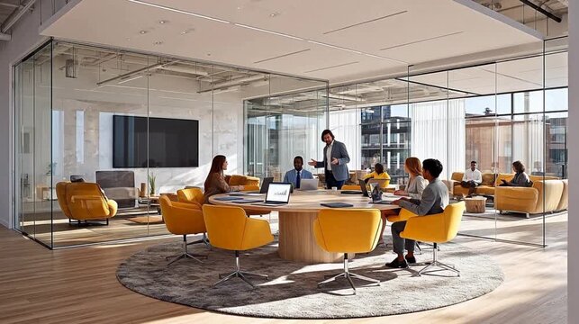 Modern office meeting room with people