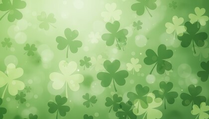 Lush Green Background with Floating Shamrocks and Soft Bokeh Effect for St. Patrick&rsquo;s Day