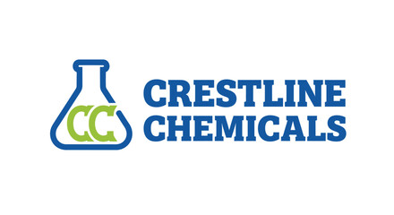 Crestline Chemicals science laboratory flask beaker logo design, isolated white background.