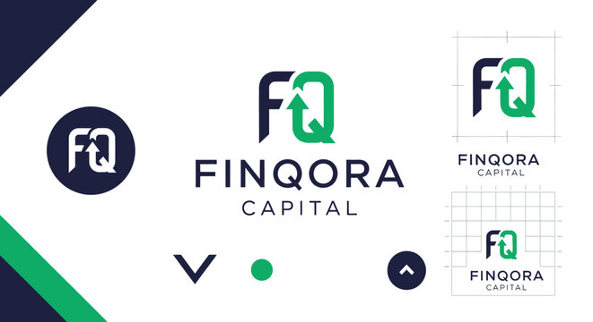 Modern FQ Initials Logo Concept with Growth Arrow for Capital and Financial Investment Brand Identity on Isolated White Background.