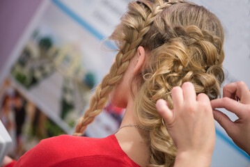 Intricate Braided Hair Arrangement With Professional Styling Hands