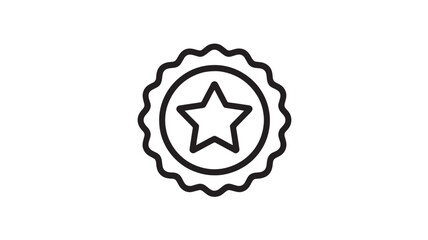 Star Icon in Simple Badge Design with Minimalist Style in Black Line Art on White Background for Web UI
