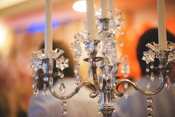 Luxury Crystal Chandelier With Sparkling Details In Warm Ambient Interior Lighting