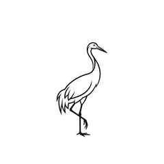 Obraz premium A minimalist line drawing of a graceful crane standing on one leg with its neck elegantly curved.