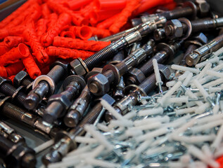 Colorful Construction Fasteners And Industrial Hardware Composition