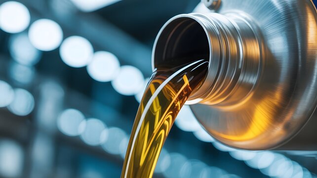 Motor Oil Pouring from Container, Automotive Lubrication and Engine Maintenance Concept, Industrial Fluid Technology Close Up