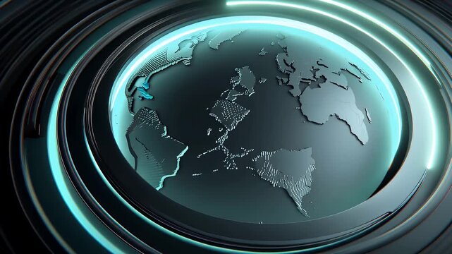 Digital world map with layered ripple effect