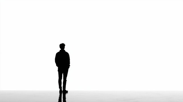 シルエットの男性が立っている光景。孤独や思索を表現する素材。