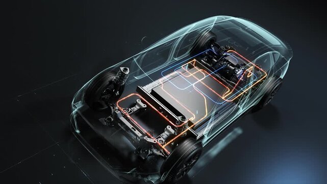 Electric car battery cooling system with circulating liquid thermal management.