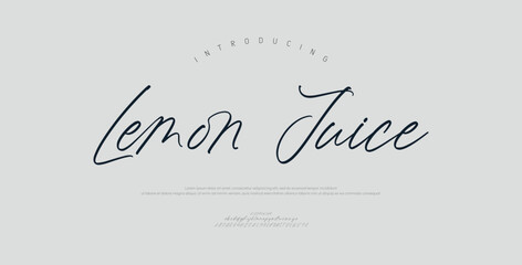 Lemon Juice, Script premium luxury elegant alphabet letters and numbers. Elegant wedding typography classic serif font decorative vintage retro. Creative vector illustration  © Gizmo Design