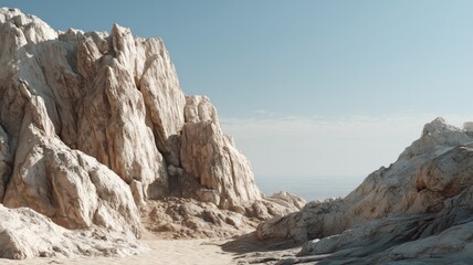 荒々しい岩山の風景。自然やアウトドアの背景素材に最適な岩場の写真。