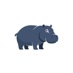 Obraz premium A cartoon illustration of a dark blue hippopotamus standing on a white background, depicted in a simple flat design style.