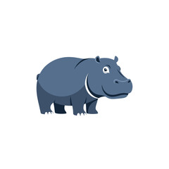 Obraz premium A cute cartoon hippopotamus with a friendly expression, standing on a white background.