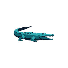 Obraz premium Stylized teal crocodile illustration with open mouth and sharp teeth on a white background.