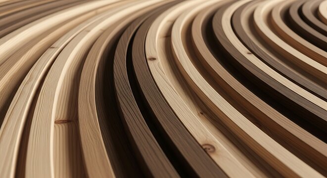 Curved Wooden Strips - A Rhythmic Pattern of Light and Shadow.
